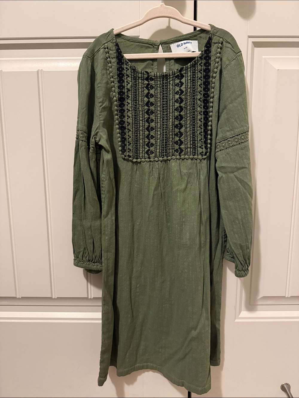 Old Navy Olive Green Long Sleeve Embroidered Tunic Dress